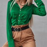 Nadorine Solid Color Long Sleeve Blouse Pleated Elegant Cardigan Shirt for Women Casual Work Office Loose Fit 2026 | Under