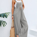 Solid Color Sleeveless Sling Pocket Wide Leg Side Button Plus Size Jumpsuits