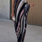 Tranquil Time Colored Lines Printed One Shoulder Loose Maxi Dress