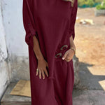 Jamilah Linen Blend Ring Detail Midi Blouse and Elastic Waist Pocketed Loose Pants Set