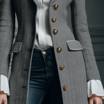 Classic Grey Houndstooth Wool Long Coat