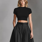 Women's Black Stretch-Knit & Woven Set With Cropped Top & Maxi Dress, Timeless Sleek-Chic Style Set