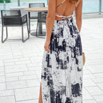 OFF WHITE PRINTED MAXI DRESS WITH CUT OUTS
