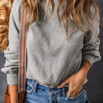 Gray Turtleneck Drop Shoulder Bubble Sleeve Knit Sweater