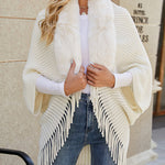 Knit Shawl Womens Solid Color Loose Collar Tassel Cape Knitted Cape Coat