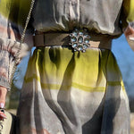 Multicolor Lace Up Tie-dye Print Long Shirt Dress