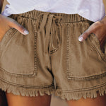 Nadorine Denim Shorts Casual Drawstring Elastic Waist Summer Frayed Tencel Short Jeans With Pockets