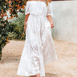 Off Shoulder Lace Maxi Dress Boho White Bridesmaid Wedding Evening Party Dresses