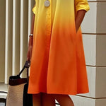 Long Sleeves Loose Buttoned Contrast Color Gradient Lapel Midi Dresses Shirt Dress