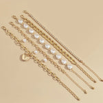 Metal Chain and Pearl Layered Bracelet Set