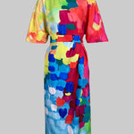 Loose Asymmetric Split-Joint Tied Waist Round-Neck Midi Dresses