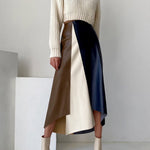 A-Line High Waisted Asymmetric Contrast Color Split-Front Skirts Bottoms