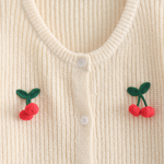 V-neck Cherry Embellished Cardigan Cropped Knitted Sweater