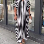 Vintage Pattern Print Boho Long Dress Elegant V Neck Short Sleeve Loose Maxi Dresses