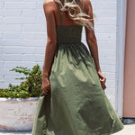 Solid Color Strap Open V-Neck Back Women's Dress with Pockets