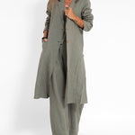 Nadorine Casual Slim Fit Long Blazers Collar Jacket with Flap Pockets