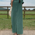 Oversized Button Down Maxi Shirt Dress Short Sleeve Side Split Casual Loose Solid Tunic Dress