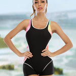 Nadorine Women's Color Block One Piece Swimsuits Backless Tummy Control Lap Swimwear
