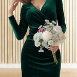 Solid Velvet Long Sleeve V Neck Slim Fit Fishtail Maxi Dress