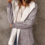 Fleece Long Sleeve Warm Teddy Coat Lapel Cardigan With Pocket