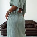 Lace-up Exposed Waist Cotton and Linen Dress