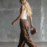 Stylish Sporty White Tank Top And Brown Sweatpants Set