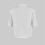 Half Sleeves Loose Solid Color Split-Joint Stand Collar Blouses&Shirts Tops