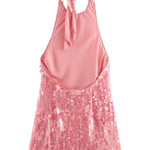 Sexy Rose Disc Sequin Halter Backless Mini Dress