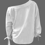 Long Sleeves Loose Asymmetric Solid Color Tied One-Shoulder Blouses&Shirts Tops
