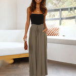 Wide Leg Flowy Pants Summer Boho Elastic Waist Drawstring Palazzo Trousers