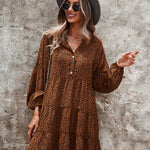 Loose V-neck Bubble Sleeve Leopard Print Dress