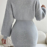 Lapel Balloon Sleeve Knit Dress
