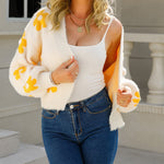 Nadorine Women's Cute Daisy Knit Cardigan Long Sleeve Casual Flower Open Front Sweater Tops