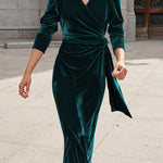 French design elegant long-sleeved evening dress gold velvet dress