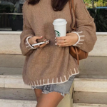 Loose and Slim Soft Long-sleeved Stitched Knit Sweater