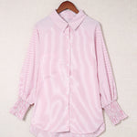 Nadorine Stripe Button-Down Long Sleeve Shirt Contrast Business Casual Top Loose Blouse