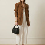 Long Sleeves Loose Buttoned Solid Color Split-Joint Notched Collar Blazer Outerwear