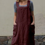 Nadorine Women's Cross Back Apron with Pockets Pinafore Dress
