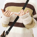 Vintage Contrast Striped Round Neck Unisex Knit Sweater