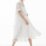 Original Solid Color Hollow See-Through Thin Midi Dress
