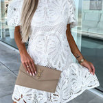 Ever So Sweet Crochet Lace Puff Sleeve Mini Dress