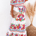 Off-shoulder printed long swing dress