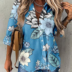 Nadorine Vintage Floral Shirt Tops Casual Lapel Neck Long Sleeve Fitted Blouse
