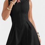 Blanca Pleated Wide Leg Jumpsuit with Round Neck