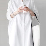 Urban Loose Solid Color Striped Lapel Blouse Top
