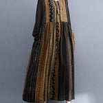 Vacation Loose Long Sleeves Contrast Color Printed Round-Neck Midi Dresses