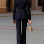 Long Sleeves Buttoned Pockets Striped Notched Collar Blazer Outerwear