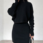 Nadorine Women's Casual Two Pieces Sets Turtleneck Sweater and Mini Skirt Suits