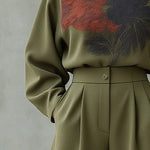 Long Sleeves Floral Printed Split-Joint Round-Neck Blouses&Shirts Tops