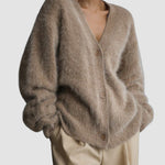Fuzzy V Neck Loose Cardigan Sweater
